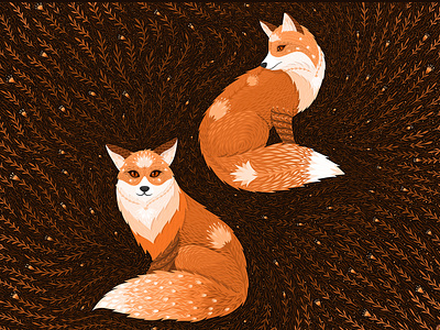 Magnificent Red Foxes adobe fresco animal art enchanted fox fox art illustration magical fox nature art red foxes vector art woodland animals