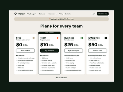 Pricing Redesign for Engage analytics cards features plans pricing promo ui ux web