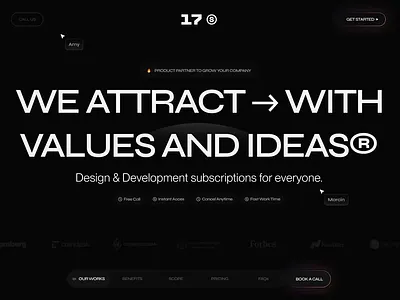 Hero Agency Animations ✨ agency animation app arrow black branding buttons components design hero inspiration logo minimalistic motion motion graphics responsive smooth subscription ui ux