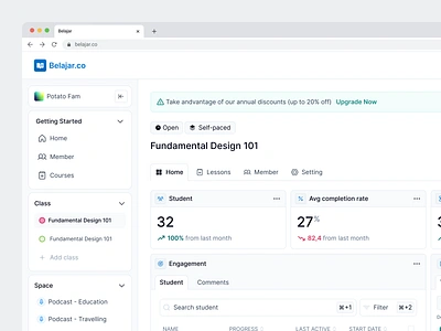 Belajar.co - Course Dashboard b2b course courses dash dashboard lesson online course product design saas dashboard table web app