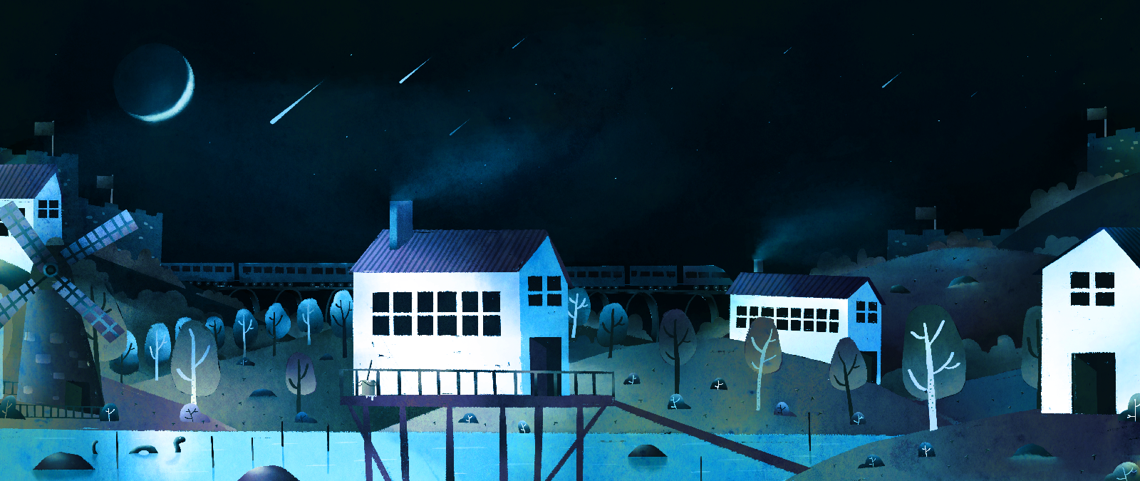 Starry Night digital art drawing illustration landscape mountains nft night painting sky