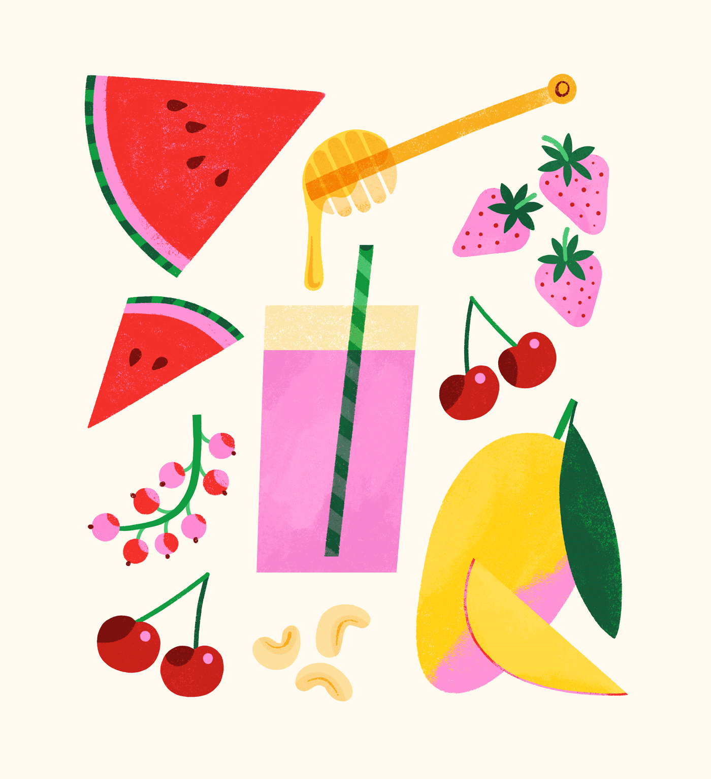 Pink Smoothie editorial food fresh fruit healthy illustration juice mango recipe smoothie watermelon