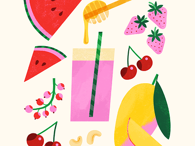 Pink Smoothie editorial food fresh fruit healthy illustration juice mango recipe smoothie watermelon