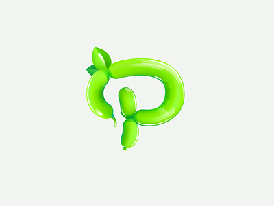 Letter P logo in balloon twisting style with green leaves balloon eco font icon leaf letter lettering logo mark twisting type