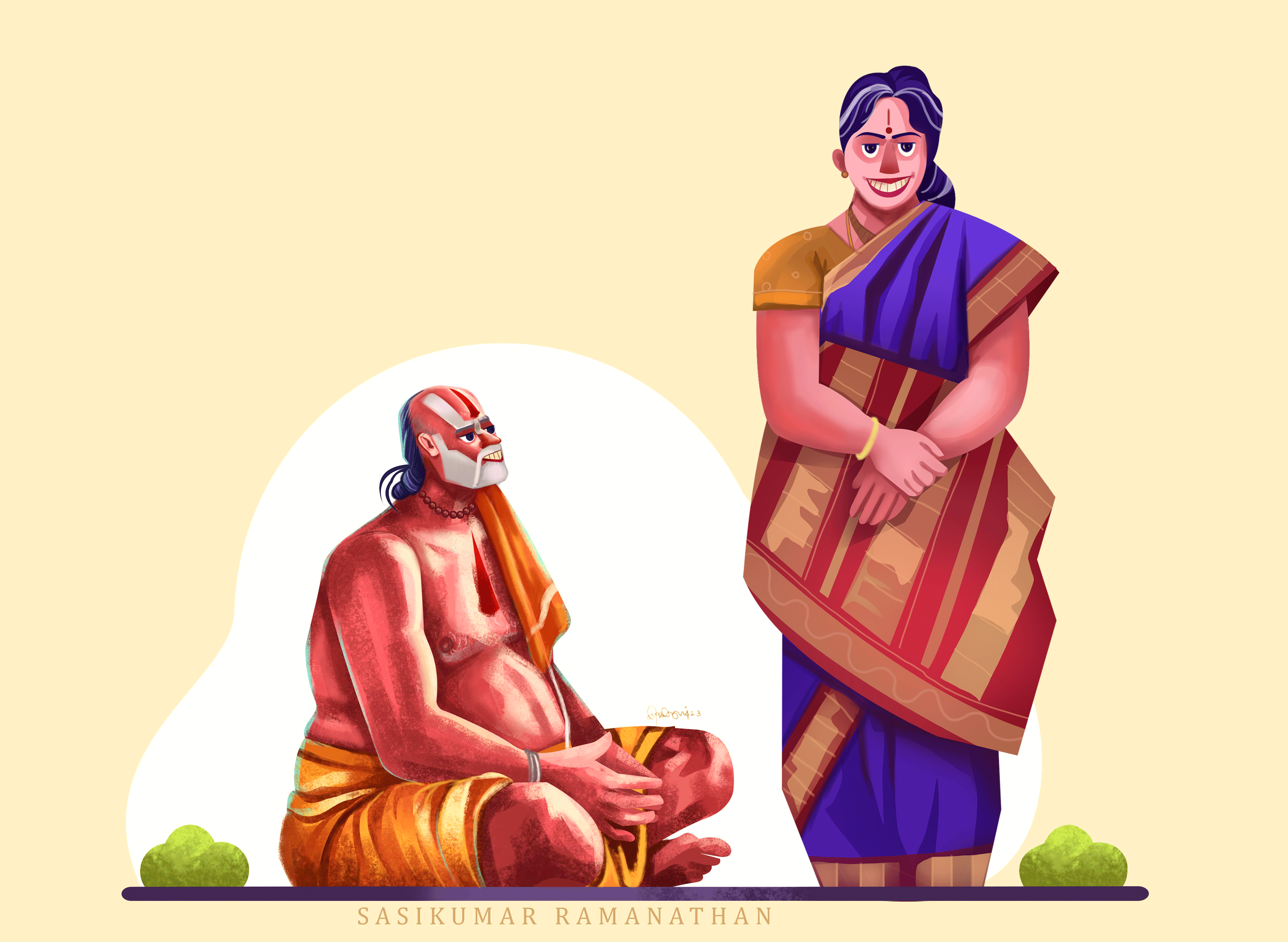 brahmin character (Mami and mam) character design diwali good character design google ceo google design google doodles art google illustration illustration iyer character mami and mama sasi2023 south indian character tamil traditional trending art trending illustration zoho 2d art
