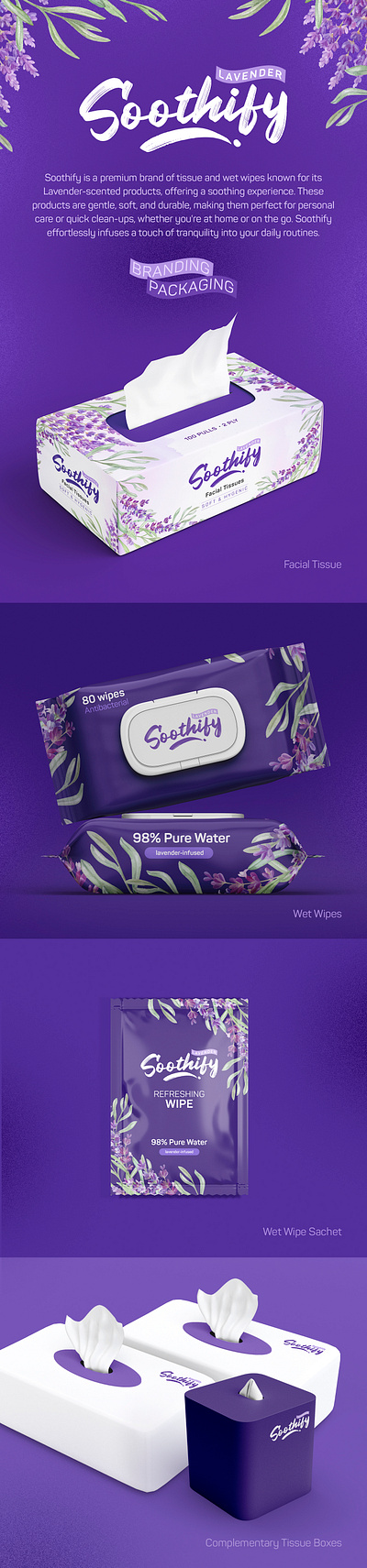Soothify - Tissues & Wet Wipes - Branding & Packaging branding facial tissues health medical packaging tissue box wet wipes