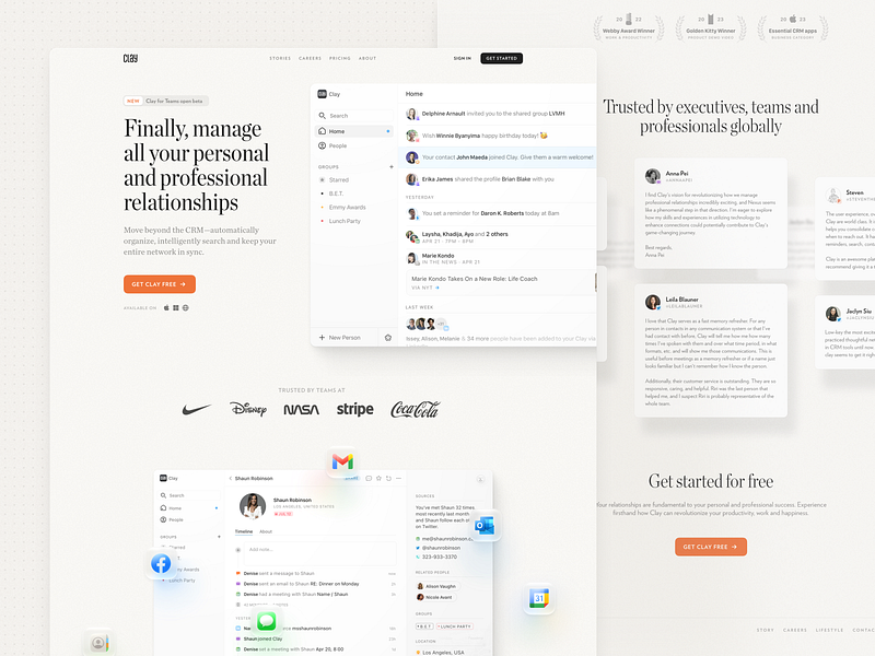 Clay - Homepage branding clay crm design home page ios landing page macos prm redesign sketch webdesign windows