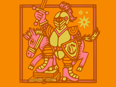 Knight books calvin college doodle fun horse knight orange print screen sheild sword university