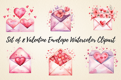 Valentine Envelope Watercolor Clipart mugs