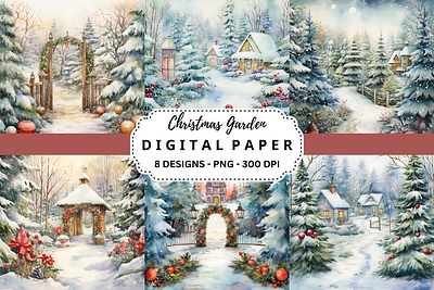 Watercolor Christmas Garden Backgrounds commercial use art