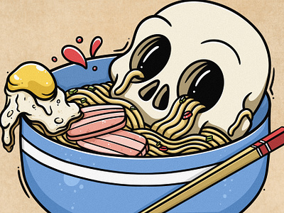 Skull Ramen art bowl character chopsticks dark design draw egg food food illustration graphic illustration meal noodles ramen skeleton skull