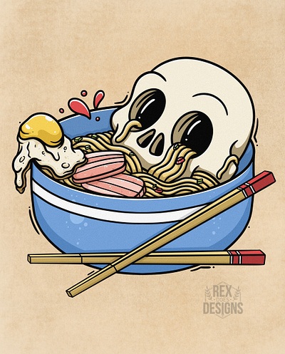 Skull Ramen art bowl character chopsticks dark design draw egg food food illustration graphic illustration meal noodles ramen skeleton skull