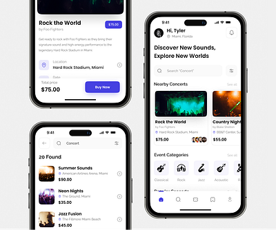 Concert App Ui Ux Design app booking booking app clean concert concert app concert booking app design function app minimal modern ui