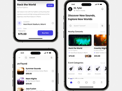 Concert App Ui Ux Design app booking booking app clean concert concert app concert booking app design function app minimal modern ui
