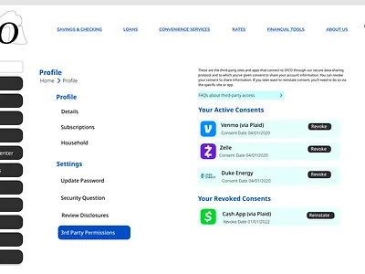 FinTech - 3rd Party Consents UI/UX Web 3rd party permissions banking app fintech profile settings web app