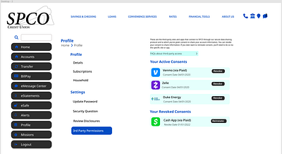 FinTech - 3rd Party Consents UI/UX Web 3rd party permissions banking app fintech profile settings web app