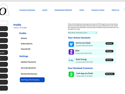 FinTech - 3rd Party Consents UI/UX Web 3rd party permissions banking app fintech profile settings web app