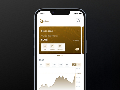 Bullion - Gold Investment Mobile Application bullion buy chart elegant futuristic gold invest investment market minimalist modern popular realtime sell stock trade trend ui ux