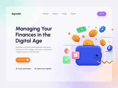 Digital Wallet Hero Header 3d app branding clean color cryptocurrency design digital finance flat graphic design illustration modern payment ui ux vector wallet web design website
