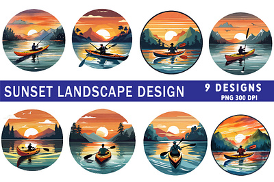 Sunset landscape clipart design digital download digital paper digital paper craft motion graphics sunset landscape clipart design