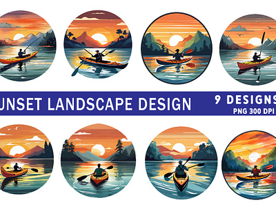 Sunset landscape clipart design digital download digital paper digital paper craft motion graphics sunset landscape clipart design