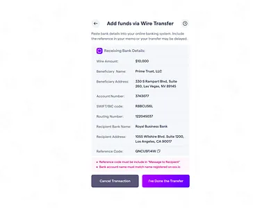 Deposit via Wire Transfer crypto deposit on ramp transfer web3 wire wire transfer
