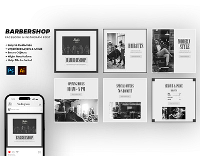 Barbershop Instagram Social Media barbershop facebook haircut hairdresser hairstyle instagram retro salon social media post