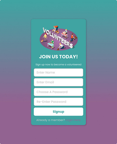 Sign up page for volunteers 001 branding dailyui graphic design logo ui