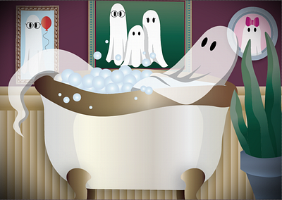 Ghostly Bubble Bath bath bathtub bubblebath design ghost graphic design illustration illustrator vector