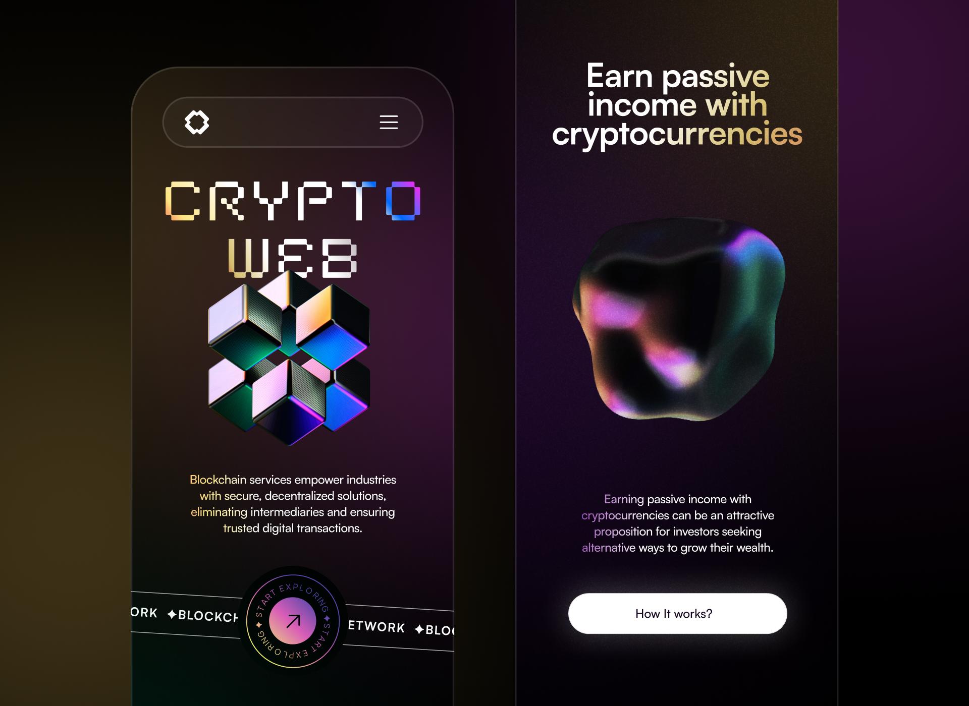 CryptoWeb Landing Page · Opendao 3d blockchain branding crypto fintech ui ux