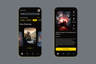 Movie ticketing app screens app design figma movie movies ticket ticketing ui ux