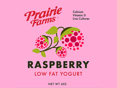 Prairie Farms' yogurt concept fruit illustration packaging packaging design pink raspberry raspberry illustration red vintage yogurt yogurt packaging