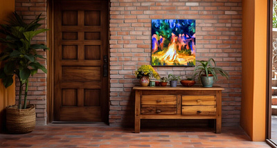 People by the fire abstraction art print classic collecting impressionism oil painting painting