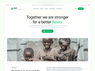 ANUO landing page non profit