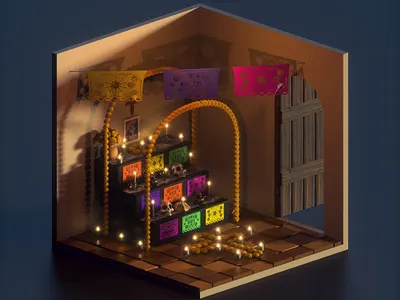 Día de los Muertos 3d 3disometric c4d cgi dayofthedead diadelosmuertos digitalart freelance isometric octane ofrenda