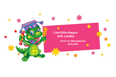 Cute and funny little dragon with candy cartoon character cartoon dragon cheerful dragon chinese horoscope christmas character cute dragon graphic design labels design new year card packaging design symbol 2024 year of dragon