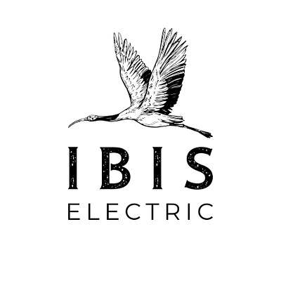 Ibis Electric Logo black and white clean crane electrical company flying graphic design ibis bird illustrator line art logo simple soaring wings