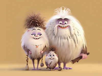 Furry family characters 3d graphic design