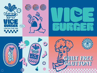 Vice Burger Branding 80s americana brand branding broccoli burger design drawing edamame graphic design illustration inking logo miami vice modern peas retro vector vegan vegetables