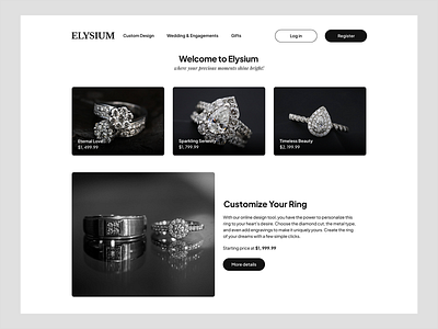 Landing page design - Jewelry online shop black and white ui theme dailyui desktop jewelry shop landing page minimal web design