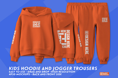 kids hoodie and JOGGER TROUSERS Mockup PSD templates back back and front children customizable front hoodie jogger kid kids mock up mockup mockups oversize oversized photoshop psd sweater sweatshirt trouser trousers