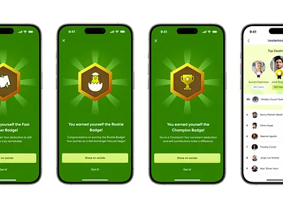 Game Badge and Leaderboard Page for TimeSwapr mobile ui ux