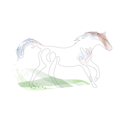 Running horse, digital watercolor technique. digital art horse lineart malbournecup olgafe watercolor