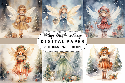 Vintage Christmas Fairy Backgrounds commercial use art