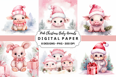 Pink Christmas Baby Animals Background tumbler wrap