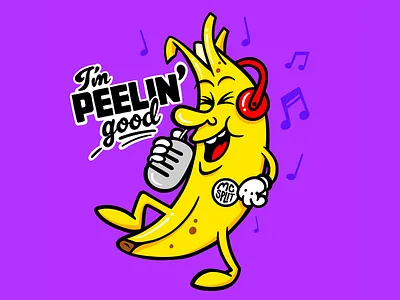 I'm peeling good banana branding cartoon character character design dancing design feeling good food fruit graphic design happy illustration musical peeling singing vector yellow