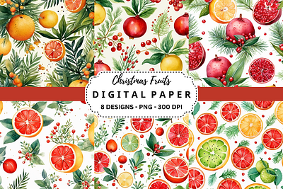 Watercolor Christmas Fruits Background tumbler wrap