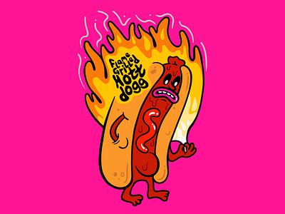 Flame grilled hott dogg branding bun burnt cartoon character character design clumsey design flame graphic design grilled hot dog illustration meat red sad sausage vector wiener