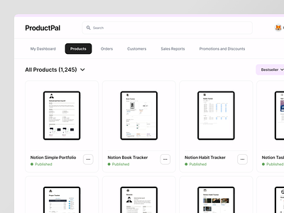 Productpal - Products CRM add product clean cms crm dashboard design digital product notion product products saas template ui web website