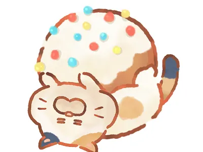 Mochitamasan with Donut pop adrable animal art cat character cute cute art cute illustration design donut food illustration kawaii original character watercolor